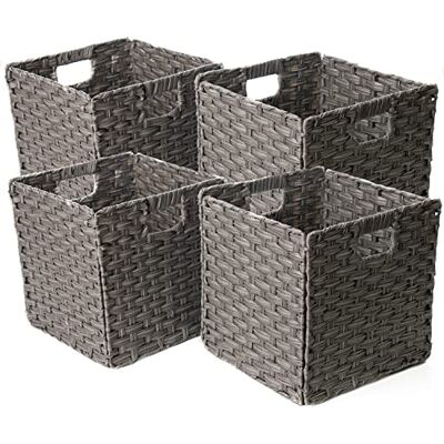 Blue Ridge Basket Company Vikbar förvaringskorg i syntetisk plast med järntrådram från (set med 4) Blue Ridge Basket Company Vikbar förvaringskorg i syntetisk plast med järntrådram från (set med 4)