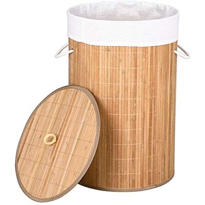 BAKAJI Korg Smutsig Underkläder Hus i Bamboo Trä och Tyg Hopfällbar behållare Platsräddare med lock och handtag kapacitet 70lt Storlek 38 x 60 cm (Naturlig) BAKAJI Korg Smutsig Underkläder Hus i Bamboo Trä och Tyg Hopfällbar behållare Platsräddare med lock och handtag kapacitet 70lt Storlek 38 x 60 cm (Naturlig)