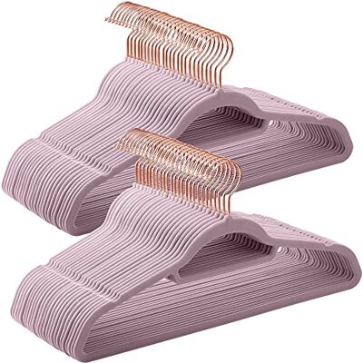 SONGMICS Velvet Hangers, Set of 50 Clothes Hanger with Rose Gold Swivel Hook, Non-Slip, and Space-Saving, 0.2-Inch Thick, 17.1-Inch Long for Coat, Shirt, Dress, Pants, Tie, Lavender Purple UCRF021GP50 SONGMICS Velvet Hangers, Set of 50 Clothes Hanger with Rose Gold Swivel Hook, Non-Slip, and Space-Saving, 0.2-Inch Thick, 17.1-Inch Long for Coat, Shirt, Dress, Pants, Tie, Lavender Purple UCRF021GP50