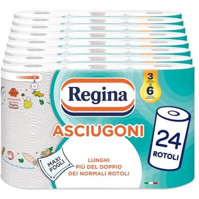 Regina hushållspapper 24-pack med 2 lager rullar 85 rullar per rulle* Maxi större, mer absorberande ark 100% FSC®-certifierat papper Regina hushållspapper 24-pack med 2 lager rullar 85 rullar per rulle* Maxi större, mer absorberande ark 100% FSC®-certifierat papper