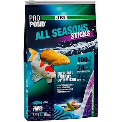 JBL PROPOND All Seasons Sticks 1,1 kg (6 L) 4 säsongspinnar för alla dammfiskar hälsosam och balanserad kost flytande från 10 °C JBL PROPOND All Seasons Sticks 1,1 kg (6 L) 4 säsongspinnar för alla dammfiskar hälsosam och balanserad kost flytande från 10 °C
