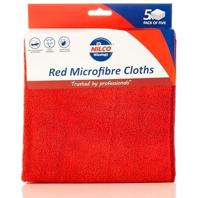 Nilco mikrofiberdukar röda, 5-pack, icke-slipande, mycket absorberande och remsafria rengöringsdukar för alla ytor Nilco mikrofiberdukar röda, 5-pack, icke-slipande, mycket absorberande och remsafria rengöringsdukar för alla ytor