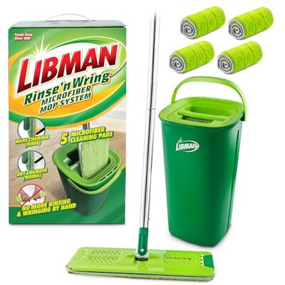 LIBMAN COMMERCIAL Libman Rinse 'n Wring Mop and Bucket System Microfiber golvmopp lövträgolvsrengörare våt och torr mopp Rengör & smutsiga vattenkammare kraftblad totalt 5 mikrofiberkuddar LIBMAN COMMERCIAL Libman Rinse 'n Wring Mop and Bucket System Microfiber golvmopp lövträgolvsrengörare våt och torr mopp Rengör & smutsiga vattenkammare kraftblad totalt 5 mikrofiberkuddar
