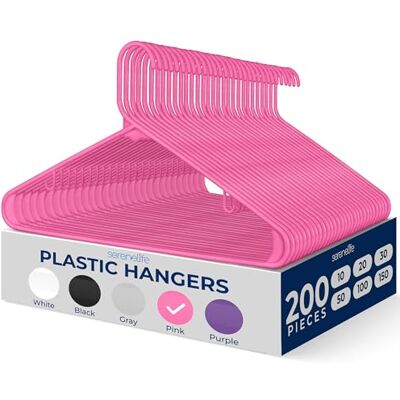 SereneLife 200 stycken plasthängare – platsbesparande slitstark smal klädhängare set med 360 graders vridbar metallkrok, kan hålla upp till 4,5 kg. för rockar, jackor, byxor och klänning (rosa) SereneLife 200 stycken plasthängare – platsbesparande slitstark smal klädhängare set med 360 graders vridbar metallkrok, kan hålla upp till 4,5 kg. för rockar, jackor, byxor och klänning (rosa)