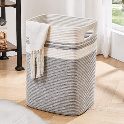 OIAHOMY Tvättkorg tvättkorg, hög bomullskorg med handtag, dekorativ filtkorg för vardagsrum, hopfällbar stor korg för leksaker, kuddar, kläder-40 x 33 x 56 cm grå OIAHOMY Tvättkorg tvättkorg, hög bomullskorg med handtag, dekorativ filtkorg för vardagsrum, hopfällbar stor korg för leksaker, kuddar, kläder-40 x 33 x 56 cm grå