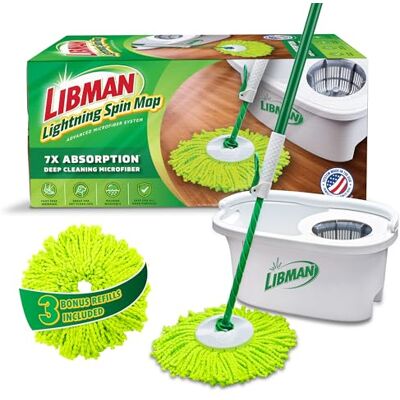 LIBMAN COMMERCIAL Libman Lightning Spin moppsystem Plus 3 påfyllningshuvud Mopp och hink med vridare set Golvmopp Spin Mop Libman-mopp Moppar för golvrengöring trägolvmopp 4 totalt mopphuvuden ingår LIBMAN COMMERCIAL Libman Lightning Spin moppsystem Plus 3 påfyllningshuvud Mopp och hink med vridare set Golvmopp Spin Mop Libman-mopp Moppar för golvrengöring trägolvmopp 4 totalt mopphuvuden ingår