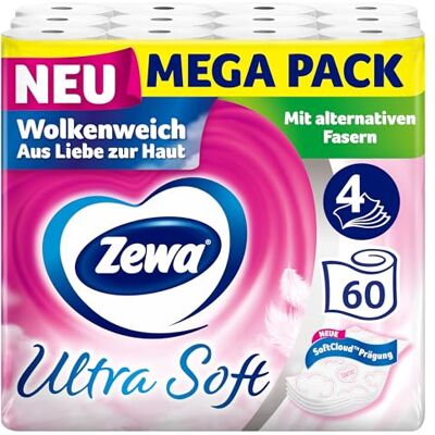 Zewa Ultra Soft toalettpapper med strömdel 3 x 20 rullar, vit, 60 räkningar (förpackning med 1) Zewa Ultra Soft toalettpapper med strömdel 3 x 20 rullar, vit, 60 räkningar (förpackning med 1)