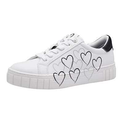 MARCO TOZZI Damsneakers, platta med hjärtdetaljer fritid, Vit svart, 39 EU MARCO TOZZI Damsneakers, platta med hjärtdetaljer fritid, Vit svart, 39 EU