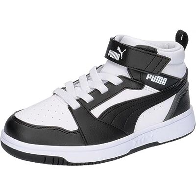 PUMA Rebound V6 Mid AC+ PS sneakers för barn, Vit svart skugga grå, 29 EU PUMA Rebound V6 Mid AC+ PS sneakers för barn, Vit svart skugga grå, 29 EU