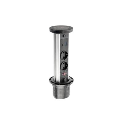 GTV Inbyggt bordsuttag Camino 80 mm, 2 x Schuko, USB-A+C, induktionsladdning 10 W, 1,5 m kabel, svart – elegant och praktiskt uttag för alla rum GTV Inbyggt bordsuttag Camino 80 mm, 2 x Schuko, USB-A+C, induktionsladdning 10 W, 1,5 m kabel, svart – elegant och praktiskt uttag för alla rum