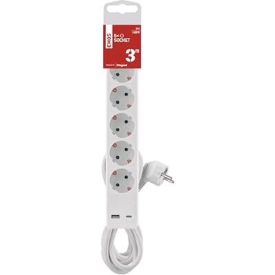 EMOS grenuttag 5-vägs med USB-laddning, flera uttag med strömbrytare för inomhus, väggmontering, 5 x uttag, 1 x USB C, 1 x USB A, 3 m kabel, vit EMOS grenuttag 5-vägs med USB-laddning, flera uttag med strömbrytare för inomhus, väggmontering, 5 x uttag, 1 x USB C, 1 x USB A, 3 m kabel, vit