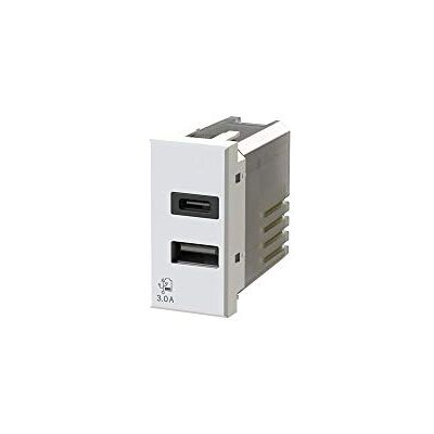 4Box USB3.0 USB 3 ampere strömförsörjning med 2 utgångar på en modul med typ A och typ C-kontakt kompatibel med Bticino Axolute vit 4Box USB3.0 USB 3 ampere strömförsörjning med 2 utgångar på en modul med typ A och typ C-kontakt kompatibel med Bticino Axolute vit