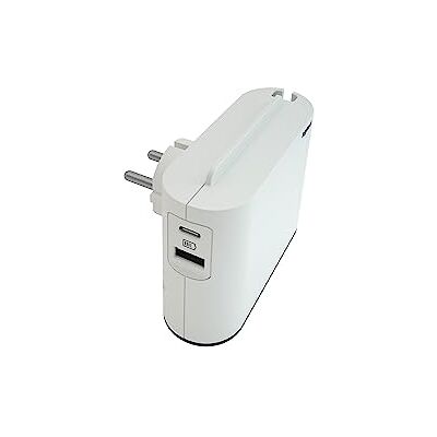 Legrand 2P-adaptrar, 2 x sidouttag/strömuttag, USB typ A- och C-portar, plugghjul, färg vit/mörkgrå 694593 Legrand 2P-adaptrar, 2 x sidouttag/strömuttag, USB typ A- och C-portar, plugghjul, färg vit/mörkgrå 694593