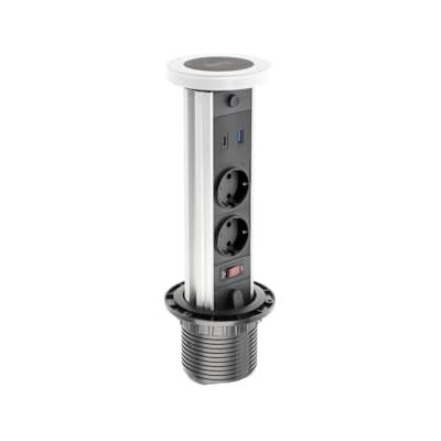 GTV Inbyggt bordsuttag Camino 80 mm, 2 x Schuko, USB-A+C, induktionsladdning 10 W, 1,5 m kabel, vit – perfekt för kontor, konferensrum och hemmakontor GTV Inbyggt bordsuttag Camino 80 mm, 2 x Schuko, USB-A+C, induktionsladdning 10 W, 1,5 m kabel, vit – perfekt för kontor, konferensrum och hemmakontor