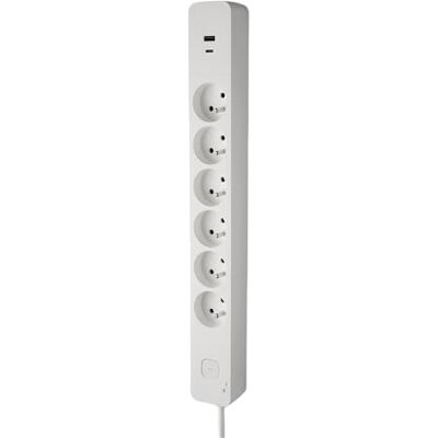 DEBFLEX Överspänningsskydd med strömbrytare 6 x 2P+T 16 A + 1 USB-A + 1 x USB-C 3,4A idealisk multianslutning 1,5 meter sladd DEBFLEX Överspänningsskydd med strömbrytare 6 x 2P+T 16 A + 1 USB-A + 1 x USB-C 3,4A idealisk multianslutning 1,5 meter sladd