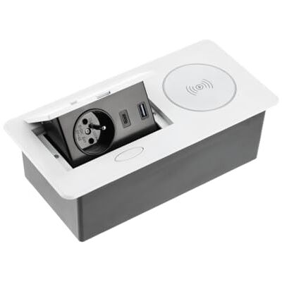 GTV möbeluttag AVARO Plus, 5 W induktionsladdare, USB-A och USB-C, kompakt design, färger: vit, svart, aluminium, perfekt för hemmakontor och företag GTV möbeluttag AVARO Plus, 5 W induktionsladdare, USB-A och USB-C, kompakt design, färger: vit, svart, aluminium, perfekt för hemmakontor och företag