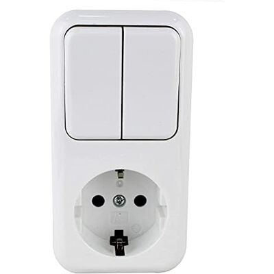 VoltShine Schuko bas bas med dubbel strömbrytare, ytmontering, idealisk för säkra och funktionella elektriska anslutningar VoltShine Schuko bas bas med dubbel strömbrytare, ytmontering, idealisk för säkra och funktionella elektriska anslutningar