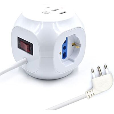 Ewent EW3860-3-positioner kub grenuttag med 2 USB-laddare och 1 USB-C-laddare, med italiensk 16 A-kontakt, vit, kabel 1,5 m Ewent EW3860-3-positioner kub grenuttag med 2 USB-laddare och 1 USB-C-laddare, med italiensk 16 A-kontakt, vit, kabel 1,5 m
