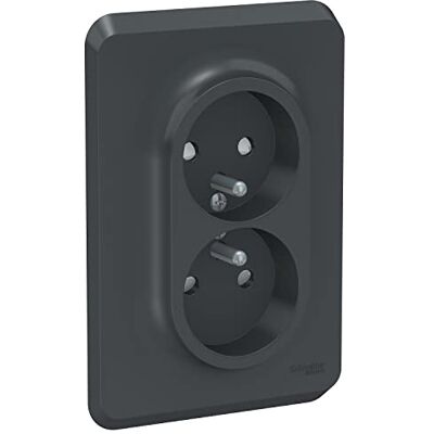 Schneider Electric Unica dubbel 2P+T-kontakt för 1P box FR skruvar antracit Meka + platta Schneider Electric Unica dubbel 2P+T-kontakt för 1P box FR skruvar antracit Meka + platta
