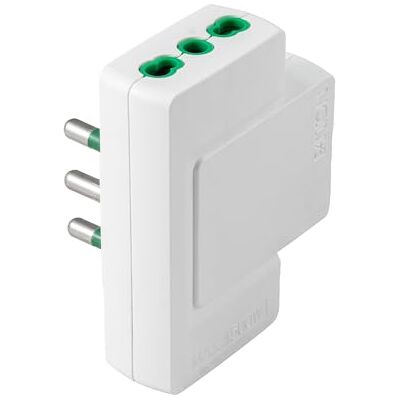 Fanton Trippel platt adapter 10 A italiensk kontakt med 3 16A tvåstegsuttag och manuell upprustning, vit, 2-pack Fanton Trippel platt adapter 10 A italiensk kontakt med 3 16A tvåstegsuttag och manuell upprustning, vit, 2-pack