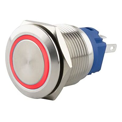 SeKi tryckknapp i rostfritt stål Ø 19 mm knappslå platt huvudform färgad upplyst LED-ring i röda lödöglor/platt kontakt 0,5 x 2,8 anslutning; ringklocka SeKi tryckknapp i rostfritt stål Ø 19 mm knappslå platt huvudform färgad upplyst LED-ring i röda lödöglor/platt kontakt 0,5 x 2,8 anslutning; ringklocka
