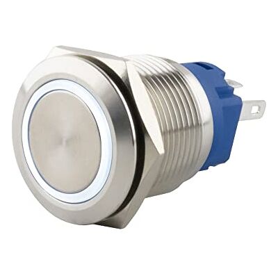 SeKi Rostfritt stål tryckbrytare Ø 19 mm rastande platt huvudform färgad upplyst LED-ring i vitt lödöglor/platt kontakt 0,5 x 2,8 anslutning SeKi Rostfritt stål tryckbrytare Ø 19 mm rastande platt huvudform färgad upplyst LED-ring i vitt lödöglor/platt kontakt 0,5 x 2,8 anslutning