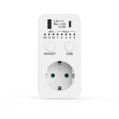 PerfectHD Perfekt Uttag Med Nedräkning, Strömbrytare 230 V, Eluttag Med USB Och USB C-Kontakt, Programmerbar Timer, Vit PerfectHD Perfekt Uttag Med Nedräkning, Strömbrytare 230 V, Eluttag Med USB Och USB C-Kontakt, Programmerbar Timer, Vit