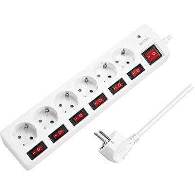 LogiLink LPS250-6-vägs grenuttag (skyddskontakt) – CEE 7/3, med 6 x på/av-brytare med överspänningsskydd och inbyggd säkerhetsslutare (ökat kontaktskydd), vit LogiLink LPS250-6-vägs grenuttag (skyddskontakt) – CEE 7/3, med 6 x på/av-brytare med överspänningsskydd och inbyggd säkerhetsslutare (ökat kontaktskydd), vit