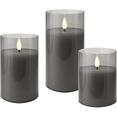 goobay 3 st äkta LED-vaxljus i grå kristallglas, varmt ljus (2 700 K), 3D-flameffekt, timer 6 h, innehåller 10 x AAA-batterier, säkra och dekorativa inomhus-, 75261 goobay 3 st äkta LED-vaxljus i grå kristallglas, varmt ljus (2 700 K), 3D-flameffekt, timer 6 h, innehåller 10 x AAA-batterier, säkra och dekorativa inomhus-, 75261