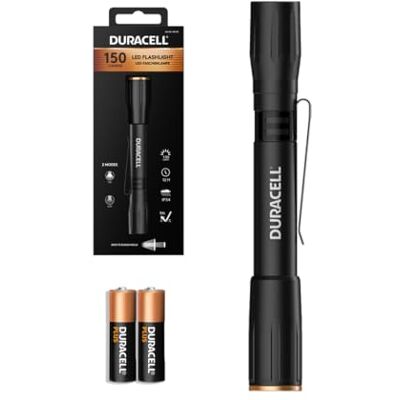 Duracell LED-pennlampa DF150 – 150 lumen, fokuserbar, 25 m ljusvidd, 2 x AAA-batterier inkl. olika ljuslägen, aluminiumhölje, kompakt och robust, omedelbart klar att användas Duracell LED-pennlampa DF150 – 150 lumen, fokuserbar, 25 m ljusvidd, 2 x AAA-batterier inkl. olika ljuslägen, aluminiumhölje, kompakt och robust, omedelbart klar att användas