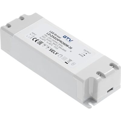 GTV LED-transformator PRO 80 W 24 V DC-strömförsörjning – EMC-filter – hög effektivitet – låg standbyförbrukning – IP20 – 220–240 V AC – skyddsklass II – CE – mått 181 x 63 x 40 mm GTV LED-transformator PRO 80 W 24 V DC-strömförsörjning – EMC-filter – hög effektivitet – låg standbyförbrukning – IP20 – 220–240 V AC – skyddsklass II – CE – mått 181 x 63 x 40 mm