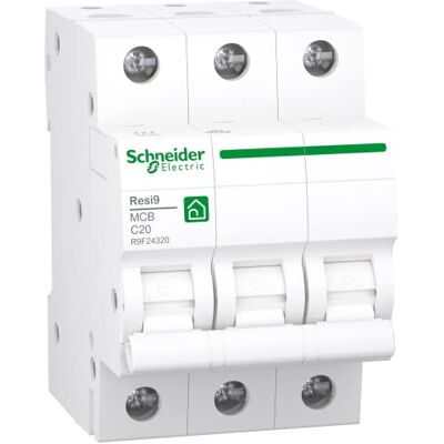Schneider Electric Schneider Elektrisk skyddsbrytare RESI9 3P 20A C 6KA, R9F24320 20A, C-egenskaper, 6 kA Schneider Electric Schneider Elektrisk skyddsbrytare RESI9 3P 20A C 6KA, R9F24320 20A, C-egenskaper, 6 kA
