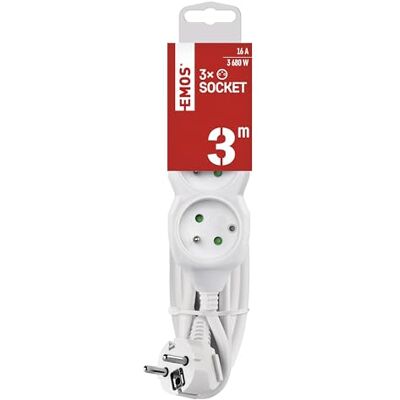 EMOS – 3-vägs grenuttag 3 m – 3 franska uttag roterade 45° – 250 V, 16 A, 3680 W – högkvalitativ PVC-isolering – H05VV-F3G 1,5 mm2 – ökat kontaktskydd – IP20 för inomhus – vit EMOS – 3-vägs grenuttag 3 m – 3 franska uttag roterade 45° – 250 V, 16 A, 3680 W – högkvalitativ PVC-isolering – H05VV-F3G 1,5 mm2 – ökat kontaktskydd – IP20 för inomhus – vit