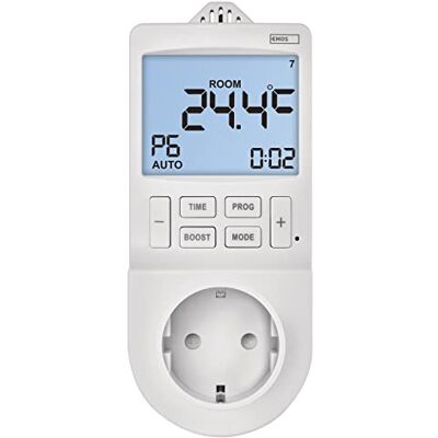 EMOS – 2-i-1 uttagstermostat och timer – digital rumstemperaturregulator och timeruttag – 230 V, 16 A, 1 000 W – för uppvärmning och kylning – vit EMOS – 2-i-1 uttagstermostat och timer – digital rumstemperaturregulator och timeruttag – 230 V, 16 A, 1 000 W – för uppvärmning och kylning – vit