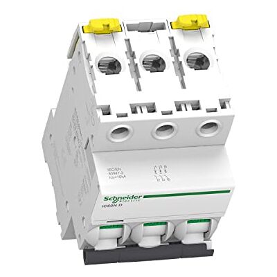 Schneider Electric a9 °F75332 ic60 N effektbrytare, Acti9, Curvature D, 3P, 85 mm höjd x 54 mm bredd x 78,5 mm djup, 32 A ström, 50/60 Hz, vit Schneider Electric a9 °F75332 ic60 N effektbrytare, Acti9, Curvature D, 3P, 85 mm höjd x 54 mm bredd x 78,5 mm djup, 32 A ström, 50/60 Hz, vit