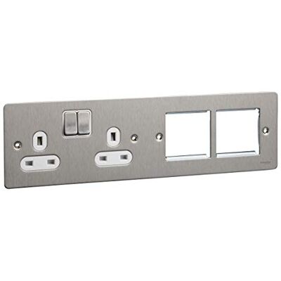 Schneider Electric GU32202DMPWSS Ultimate-platt platta, omkopplad uttag, 2 x 2P + E med luckor, vit paket med 1 Schneider Electric GU32202DMPWSS Ultimate-platt platta, omkopplad uttag, 2 x 2P + E med luckor, vit paket med 1