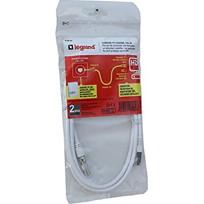 Legrand sladd med 1 koaxialspets och 1 RJ 45-spets för att ansluta en TV eller en set-top-box längd 2 m Legrand sladd med 1 koaxialspets och 1 RJ 45-spets för att ansluta en TV eller en set-top-box längd 2 m