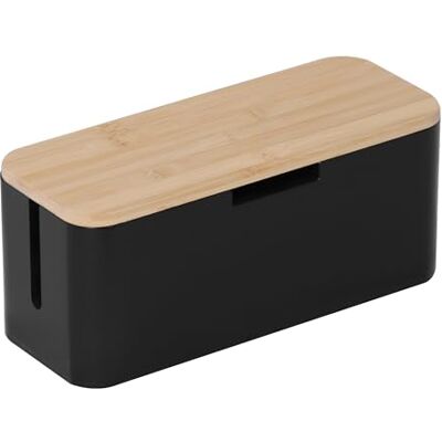 Relaxdays Kabelbox för grenuttag, bambu, lock HBT 14,5 x 34 x 11 cm, dold kabel, uttagslåda, natur/svart Relaxdays Kabelbox för grenuttag, bambu, lock HBT 14,5 x 34 x 11 cm, dold kabel, uttagslåda, natur/svart