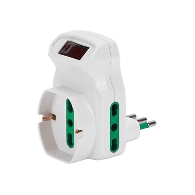 Fanton Flera adaptrar med strömbrytare, 3 uttag (2 tvåstegs 16A + 1 Schuko), överbelastningsskydd, vit Fanton Flera adaptrar med strömbrytare, 3 uttag (2 tvåstegs 16A + 1 Schuko), överbelastningsskydd, vit