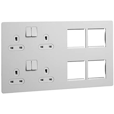 Schneider Electric GU34204DMPWPW Ultimat-skruvlös platt platta, växlat uttag, 2 x 2 P + E med luckor-vit – paket med 1 Schneider Electric GU34204DMPWPW Ultimat-skruvlös platt platta, växlat uttag, 2 x 2 P + E med luckor-vit – paket med 1