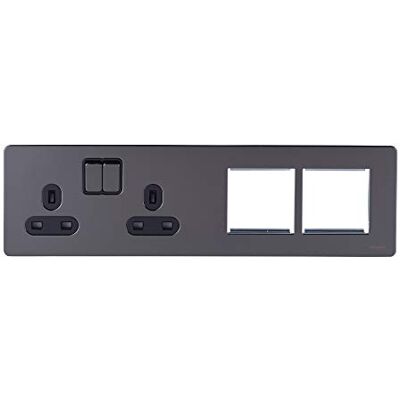 Schneider Electric GU34202DMPBBN Ultimate-skruvfri platt platta, omkopplat uttag, 2 X 2P + E med luckor-svart paket med 1 Schneider Electric GU34202DMPBBN Ultimate-skruvfri platt platta, omkopplat uttag, 2 X 2P + E med luckor-svart paket med 1