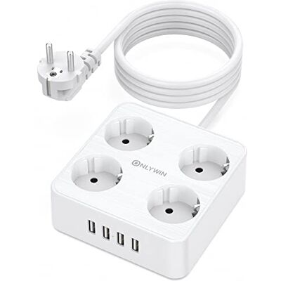 ONLYWIN grenuttag 4 fack med 4 USB (5 V/3,1 A) flera uttag väggmontering med 10 A överbelastningsskydd (2 500 W) flera kontakter med USB för hem, kontor, skola, resor, 2 m kabel, vit ONLYWIN grenuttag 4 fack med 4 USB (5 V/3,1 A) flera uttag väggmontering med 10 A överbelastningsskydd (2 500 W) flera kontakter med USB för hem, kontor, skola, resor, 2 m kabel, vit