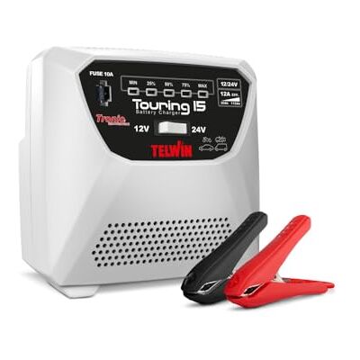 Telwin TOURING 15 batteriladdare och underhållsladdare för 12 V/24 V-batterier, TRONIC-teknik, med klämmor Telwin TOURING 15 batteriladdare och underhållsladdare för 12 V/24 V-batterier, TRONIC-teknik, med klämmor