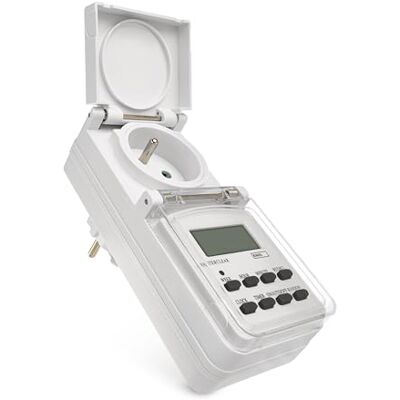 EMOS – digital utomhus timer – IP44 uttag fransk – utomhustimer med skyddskåpa, 10 program, ökat kontaktskydd, batteribackup – vit EMOS – digital utomhus timer – IP44 uttag fransk – utomhustimer med skyddskåpa, 10 program, ökat kontaktskydd, batteribackup – vit