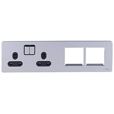 Schneider Electric GU34202DMPBPC Ultimate-skruvfri platt platta, omkopplat uttag, 2 X 2P + E med luckor-svart paket med 1 Schneider Electric GU34202DMPBPC Ultimate-skruvfri platt platta, omkopplat uttag, 2 X 2P + E med luckor-svart paket med 1