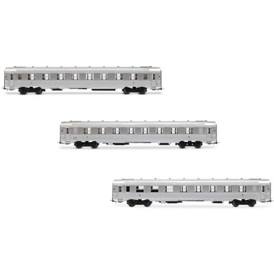 JOUEF HJ4174 SNCF, 3-pack korta DEV Inox-tränare (A8myfi 1:a cl., A3B5myfi 1st/2:a cl., B5smyfi bar), ep. IIIa, coach rullande material JOUEF HJ4174 SNCF, 3-pack korta DEV Inox-tränare (A8myfi 1:a cl., A3B5myfi 1st/2:a cl., B5smyfi bar), ep. IIIa, coach rullande material