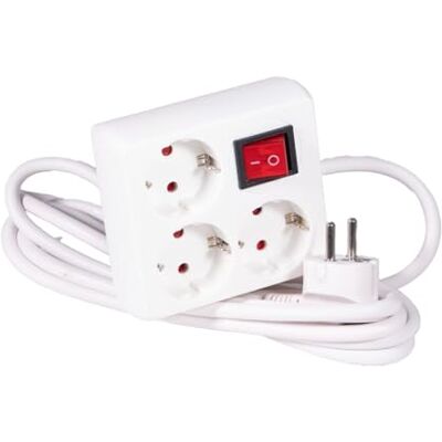 PRENDELUZ grenuttag vit, 3 uttag med kabelbrytare, 3 m, 3680 W, 16 A, 250 V europeisk kontakt PRENDELUZ grenuttag vit, 3 uttag med kabelbrytare, 3 m, 3680 W, 16 A, 250 V europeisk kontakt
