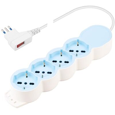 Poly Pool PP2546 CROMIX Blå och vitt multiuttag 4 pluristandardiserade P40-uttag, med liten platsbesparande kontakt 10 A 2P + T, 1,5 meter kabel och säkerhetsbrytare Poly Pool PP2546 CROMIX Blå och vitt multiuttag 4 pluristandardiserade P40-uttag, med liten platsbesparande kontakt 10 A 2P + T, 1,5 meter kabel och säkerhetsbrytare