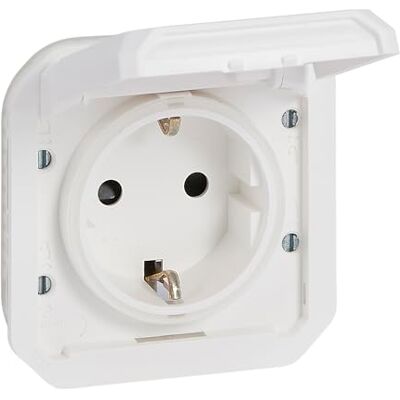 Legrand 16A uttag med markkontakt på sidan plexo vattentät IP55 kan monteras med låda eller ram vit 069639LE Legrand 16A uttag med markkontakt på sidan plexo vattentät IP55 kan monteras med låda eller ram vit 069639LE