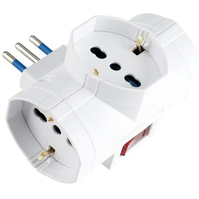 yefix Trippeluttag 10 A/16 A Max 1 500 W adapter med röd brytare och italiensk kontakt av L-typ, 3 universella Schuko-kompatibla uttag säkert multiuttag för hem och kontor, vit yefix Trippeluttag 10 A/16 A Max 1 500 W adapter med röd brytare och italiensk kontakt av L-typ, 3 universella Schuko-kompatibla uttag säkert multiuttag för hem och kontor, vit